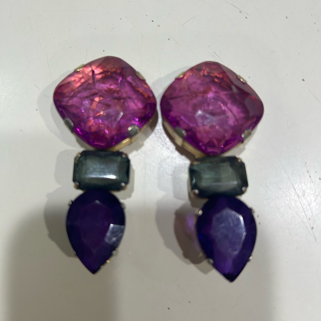 Vintage Colored Gemstone Clip-On Earrings